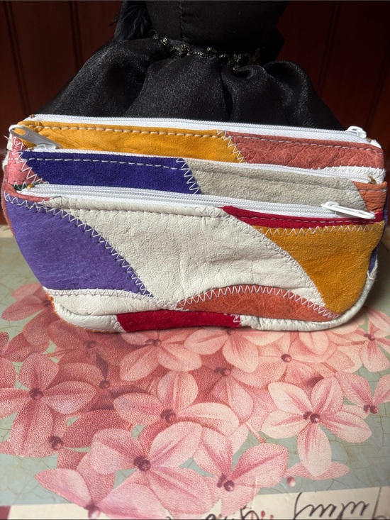 Handbags - Vintage 80s Patchwork Leather Zip Pouch many pockets